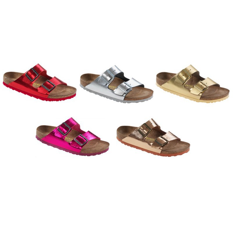 Details about Birkenstock Arizona Sandals - Natural Leather - Metallic ...